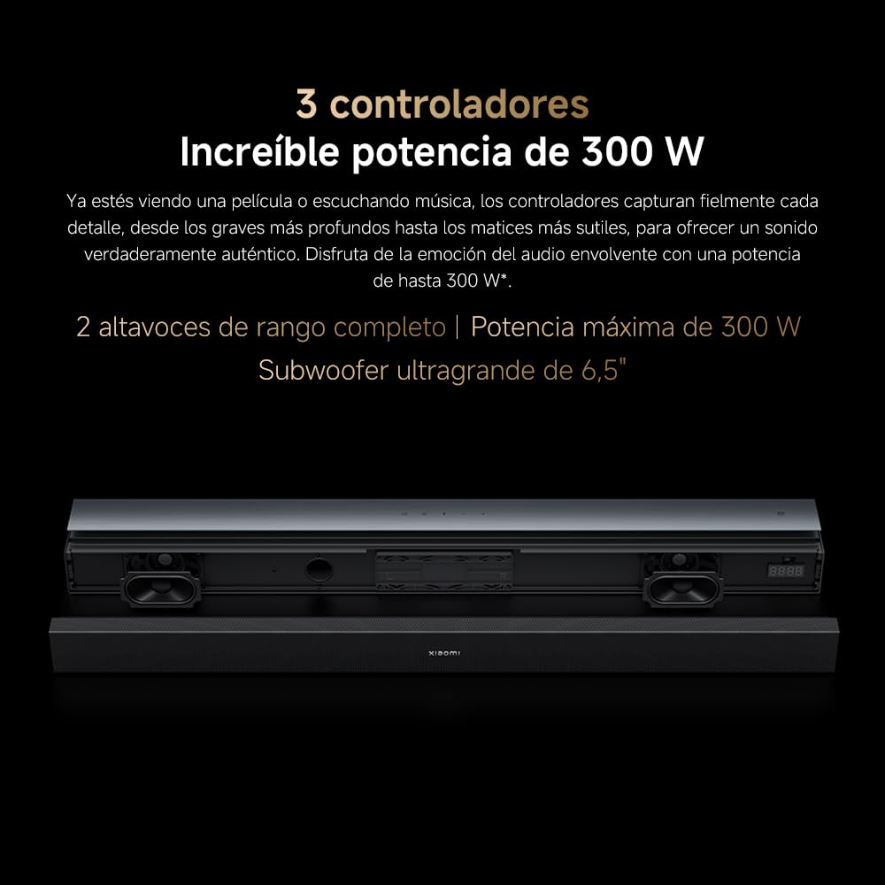 XIAOMI Soundbar Pro 2.1ch-Barra de Sonido TV de 300W con Graves potentes y subwoofer inalámbrico Externo. Compatible con Dolby Audio™ y DTS Virtual:X. Conexiones HDMI ARC/Óptico/Coaxial/Bluetooth