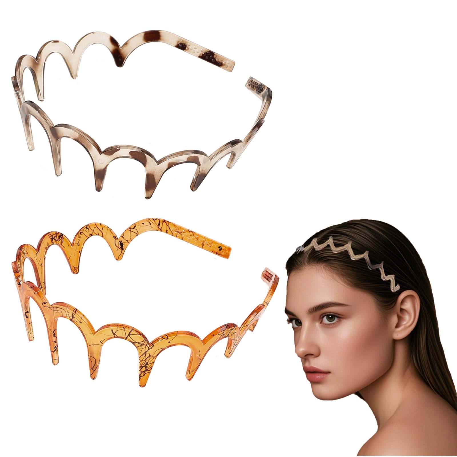 Flomiara 2 Pcs Zig Zag Headband for Women Girls Plastic Tooth & Comfort Wavy Hair Comb Headbands