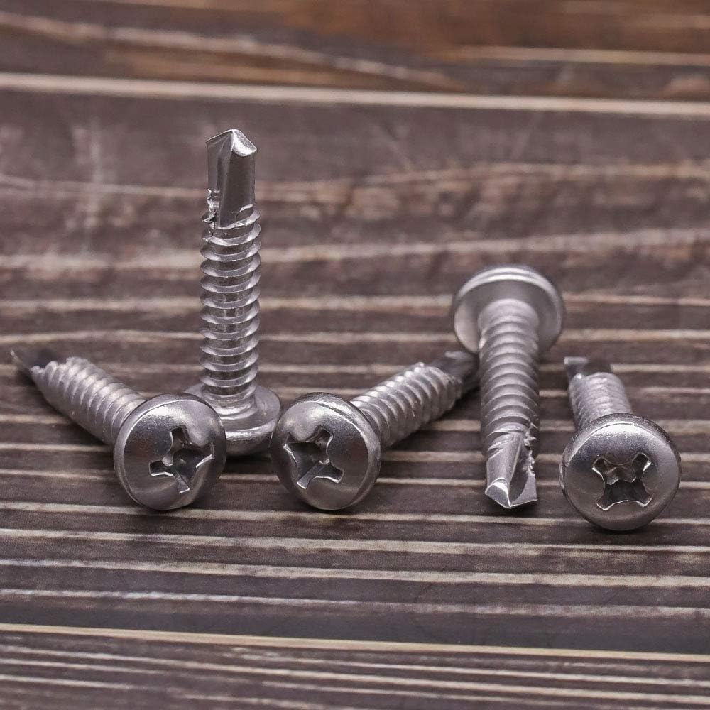 #10 x 1" Pan Head Self Drilling Screws, Phillips Drive, 410 Stainless Steel Sheet Metal Screws,Self Tapping, Dovetail Screws, Pack of 100