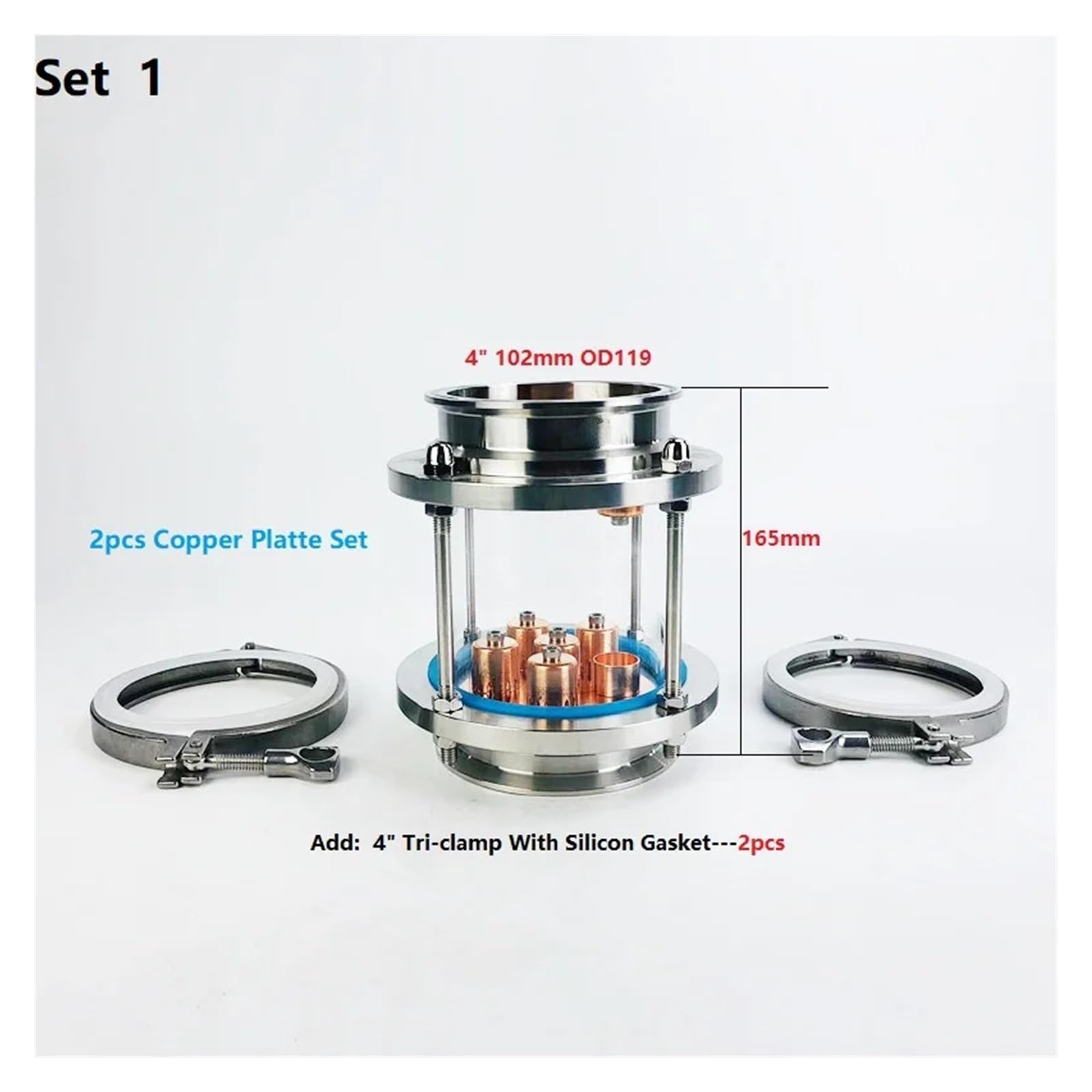 Colonna for Lenti di Distillazione Colonna di Lenti di distillazione da 4" con Set di Piastre in Rame da 2 Pezzi, Raccordo in Vetro Spia Tri-Clamp in Acciaio Inossidabile 304(Set 1)