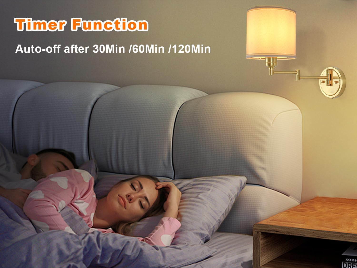 GOODATE Battery Operated Wall Sconce with Remote Control, 15 Colors Dimmable Wireless Wall Sconces Set of Two, Rechargeable Cordless Wall Sconce Light, Swing Arm Wall Lamp with White Fabric Shade