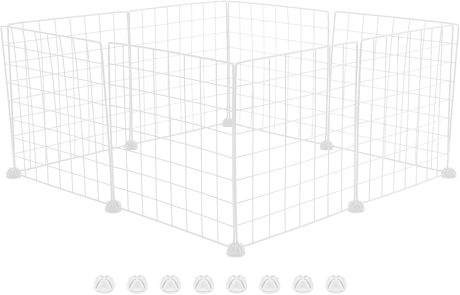 Small Animals Playpen 8pcs Wire Grid Panel with 16 White Buckles Portable Pet Fence for Hamster Guinea Pig Rabbit Indoor Puppy Exercise Pen