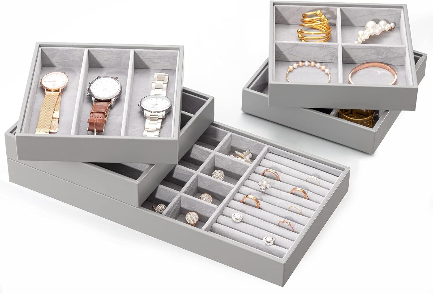 Stackable Jewelry Trays Closet Dresser Drawer Organizer for Accessories, Gadgets & Cosmetics, Storage Display Showcase Holder Box : Clothing, Shoes & Jewelry
