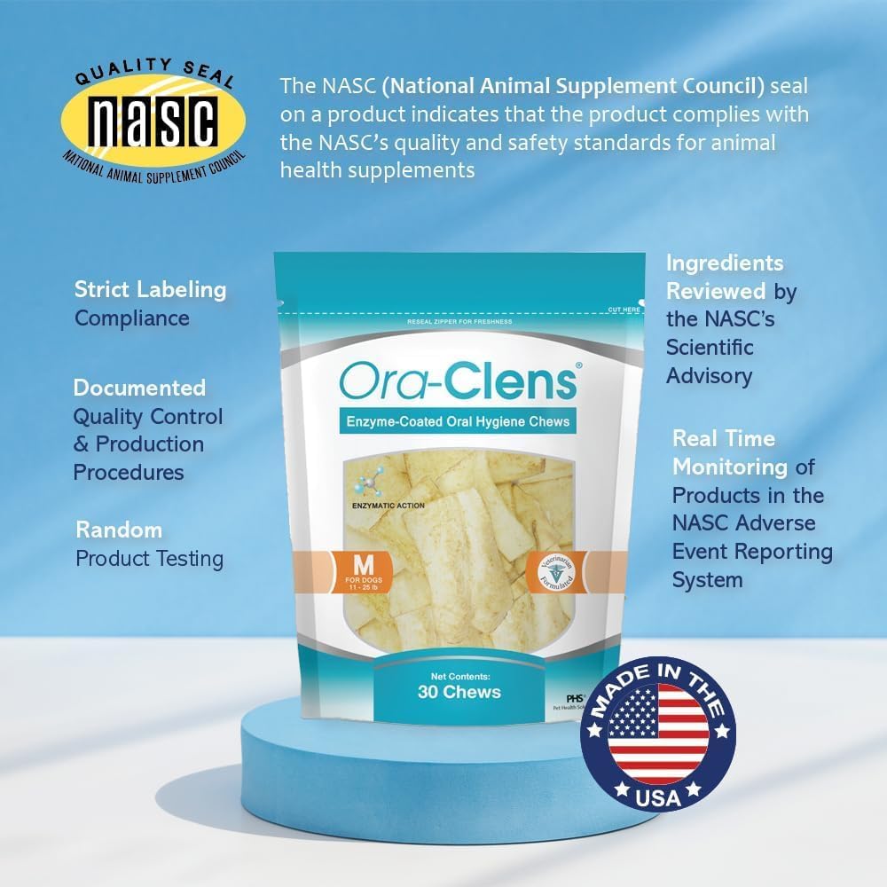 Oral Hygiene Chews for Medium Dogs – Enzymatic Dental Treats for Daily Oral Care, Helps Clean Teeth & Freshen Breath, Supports Plaque & Tartar Control – 30 Chews (3 Pack)