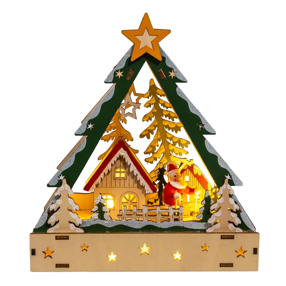 Scène de Village à LED Kurt Adler sapin lumineux bois miniature pour village de Noël intérieur