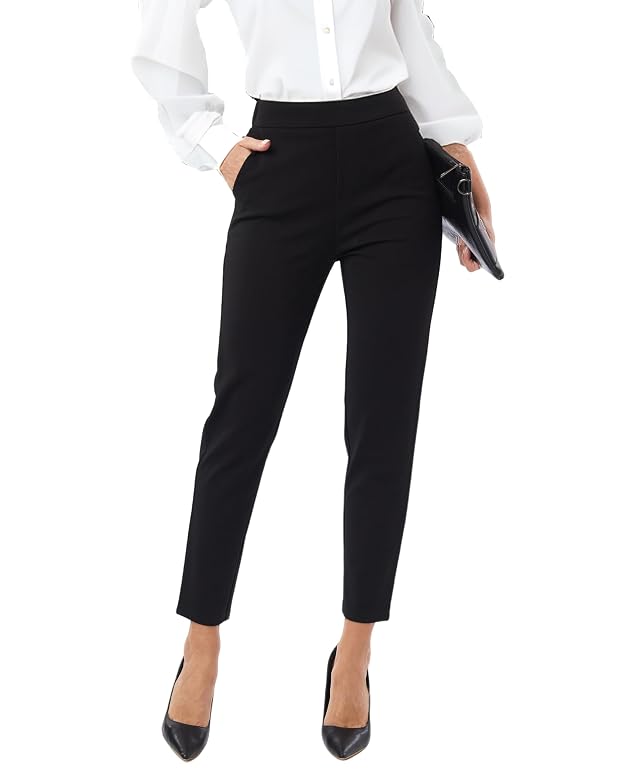 Womens Work Pants 7 8 Cropped Tapered Trouser High Waist Pull on Business Casual Slack Ankle Pant