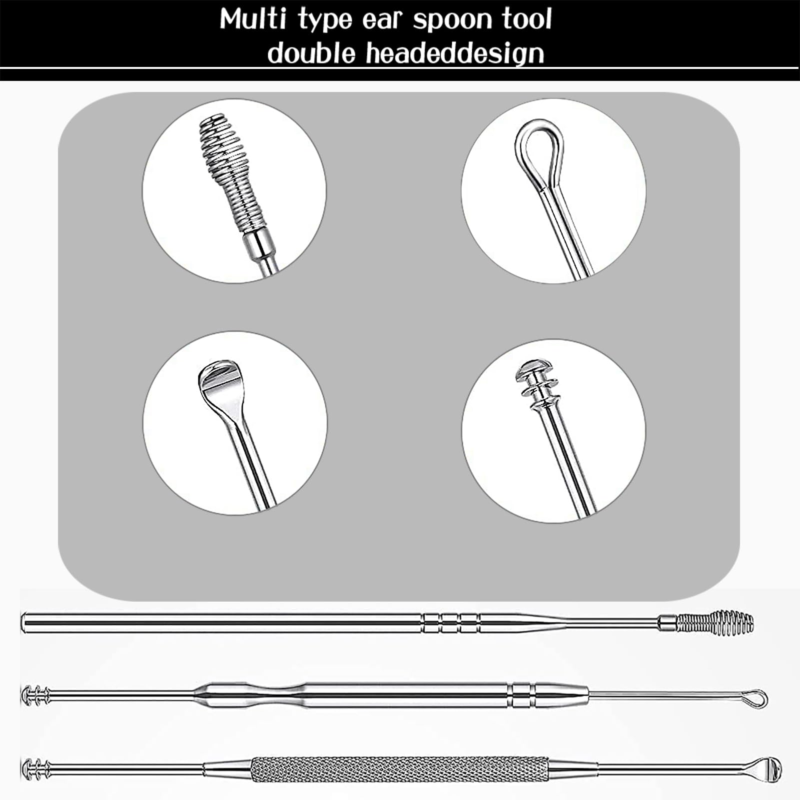 Ohrenreiniger Set Ohrenschmalz Entferner Edelstahl Silber Ear Cleaner Ohrreiniger für Erwachsene