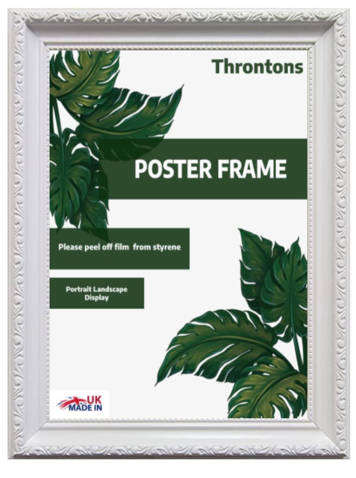 Throntons Shabby Chic White Frame A1-59.4 × 84.1 cm Ornate Antique Vintage Style Picture Photo Poster Frame with MDF backing board with Perspex Sheet