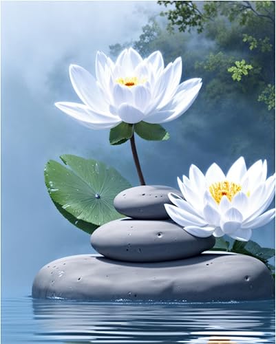 Vista 7 de Lwlaboc Arte de pared calmante azul marino, imágenes de flores de loto blanco, impresiones de mariposas para meditación, sala de yoga, decoración