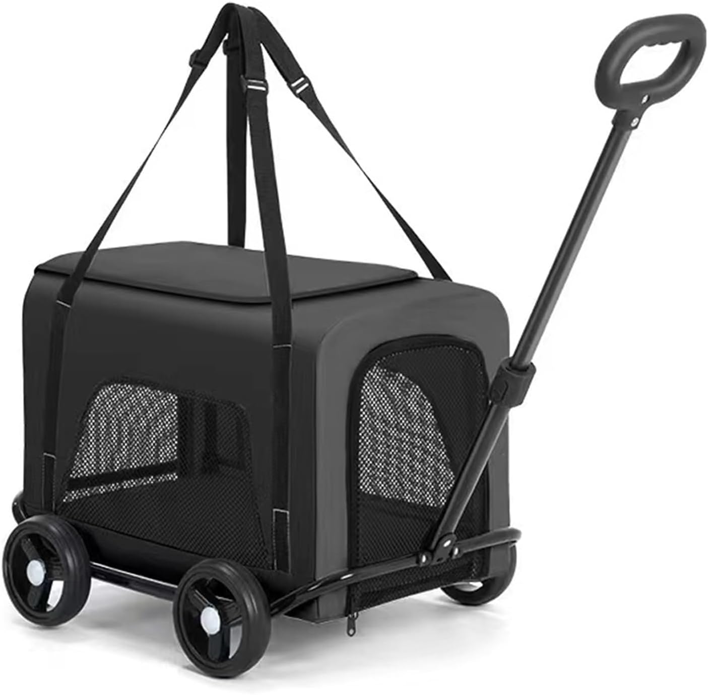 Cat Carriers Backpack Top-Opening, Pet Stroller for Small Dogs with Wheels, Ventilated Mesh, Portable Pet Trolley Backpack with Telescopic Handle, Fit up 10kg(Black)
