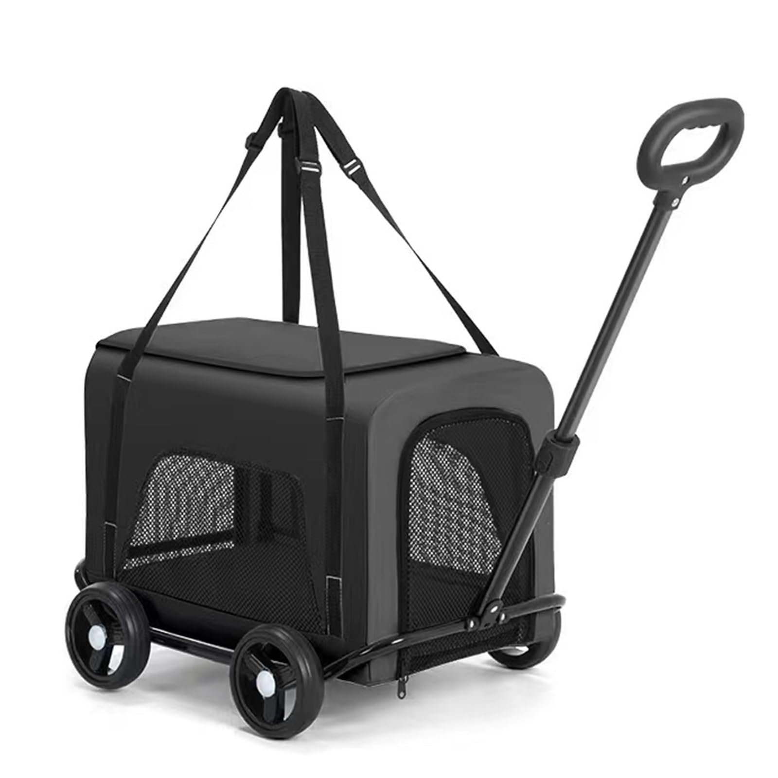 Maleta con Ruedas para Perros y Gatos, Mochila Transpirable para Mascotas, Maleta para Mascotas con Asa Telescópica, Diseño Ventilado para Viajes, Senderismo y Uso a Aire Libre(Black)