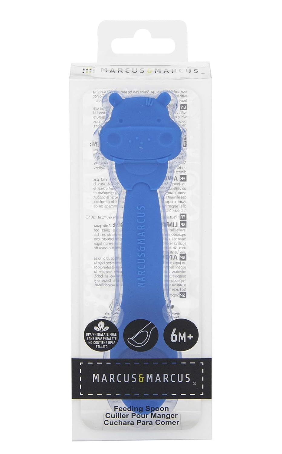 Silicone Baby and Toddler Spoon with Soft Grip Handle, Blue Hippo by Marcus & Marcus