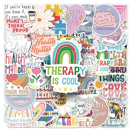 LYLSDSB - Mental Health Stickers 50 Pcs Waterproof Funny Psychology Stickers for Water Bottle Laptop Scrapbook Skateboard Car Bike Luggage Helmet,Vinyl Cartoon Therapist Stickers for Teens Adults