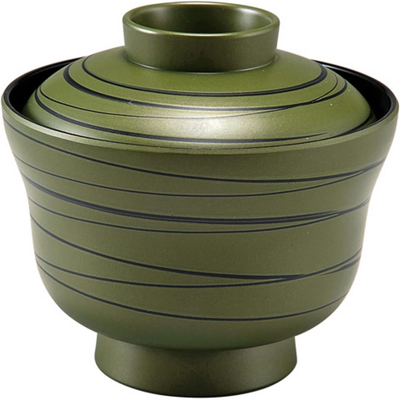 33710530 Heat Resistant 3.5 Size Haze Bowl, Matcha/Black Rumbled Line