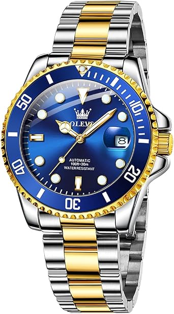 OLEVS Mens Automatic Mechanical Wrist Watch - Waterproof Luminous Date - Black Hollow Dial Stainless Stylish Mens Watch, Bracelet Type