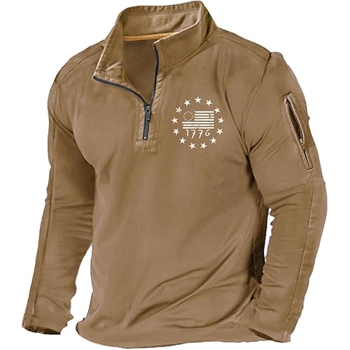 H HYFOL Men's USA Flag Graphic Pocket Pullover American Patriotic 1/4 Zip Stand Collar Long Sleeve Sweatshirts