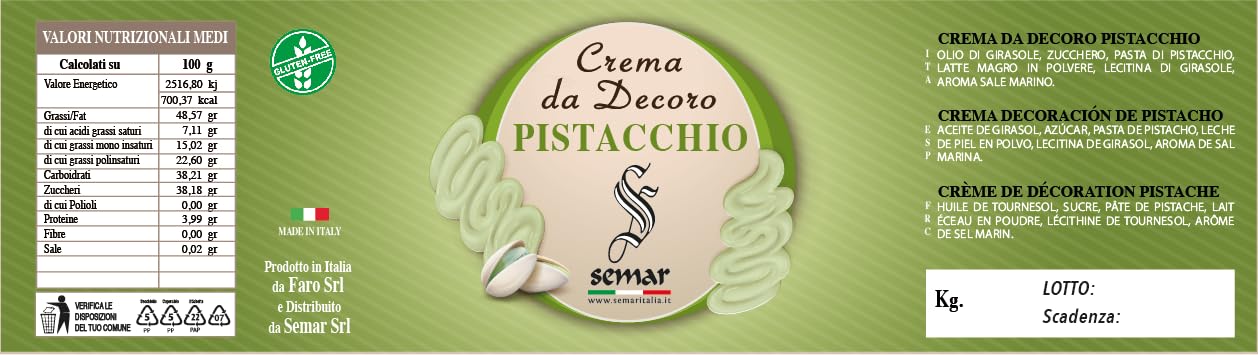 Cioccolato spalmabile PISTACCHIO - confezione da 2 KG - Made in ITALY | Realizzata per GOLOSI & ATTIVITA' professionali