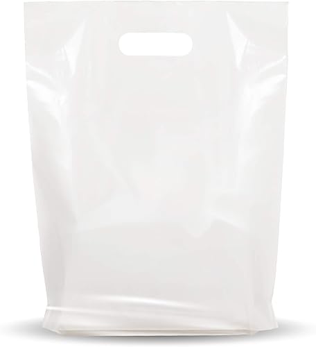 Paquete de 100 bolsas de plástico brillante de plástico blanco brillante de 9 x 12 pulgadas de grosor para mercancía  Asas troqueladas  Perfecto