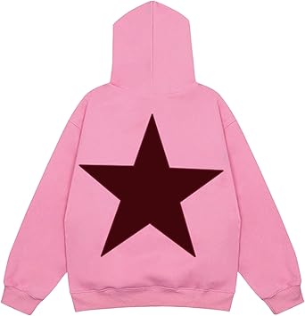 Vamtac Embroidered Star Graphic Hoodie at Front and Back Y2K Oversized Long Sleeve Pullover 2025 Trendy Outfits
