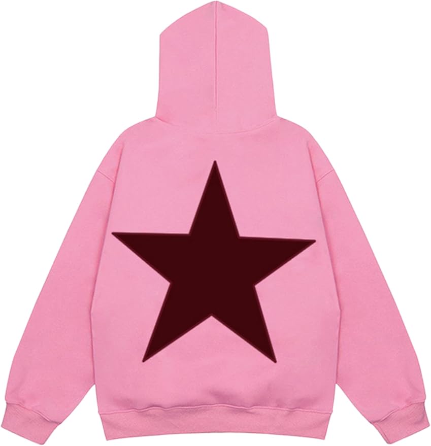 Vamtac Embroidered Star Graphic Hoodie at Front and Back Y2K Oversized Long Sleeve Pullover 2025 Trendy Outfits