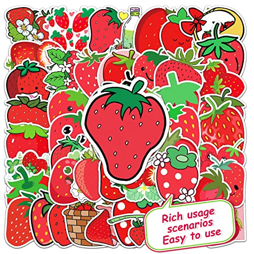 50Pcs Strawberry Cupcake Topper Strawberry Party Cake Decoration Fruit Strawberry Stickers (2 In 1) Baby Shower Happy Birthday Wedding Party Supplies #TOP5