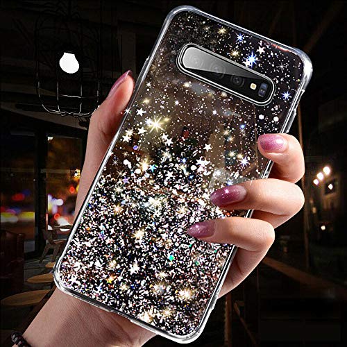 Image of VONZEE Case Compatible with Samsung Galaxy S10, Non Moving Glitter Stars Cover Soft TPU Bumper Bling Cover for Women Girls Protective Shockproof Phone Case for Samsung Galaxy S10 (Black)