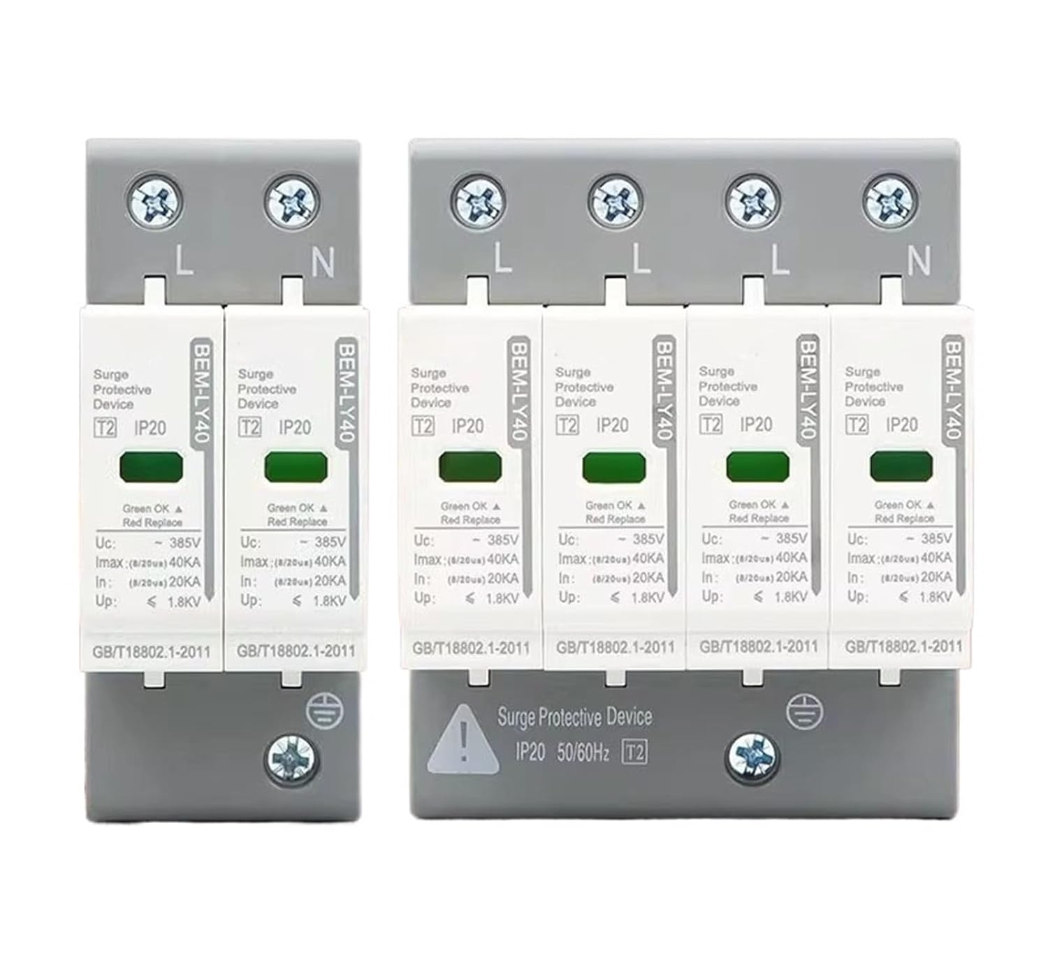 1pcs 2P 3P 4P 20KA 40KA 60KA 80KA 100KA Surge Protector Protective Low Voltage Arrester(2P,40KA)