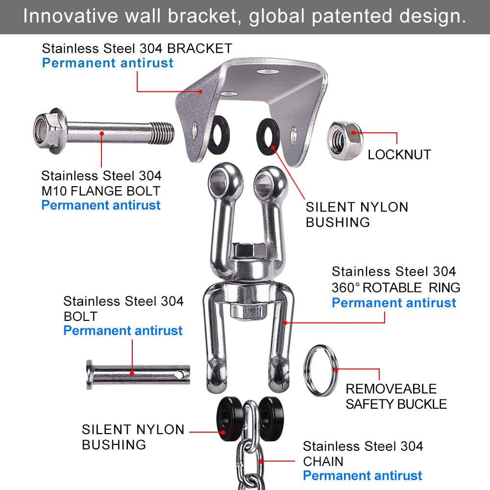 SELEWARE Hammock Hanging Kit, Swing Hanger with 39” Chain and Carabiner, 360°Rotation, Indoor & Outdoor Hammock Chair Porch Swing Set Hardware, 2 Screws for Wooden Set, Silver