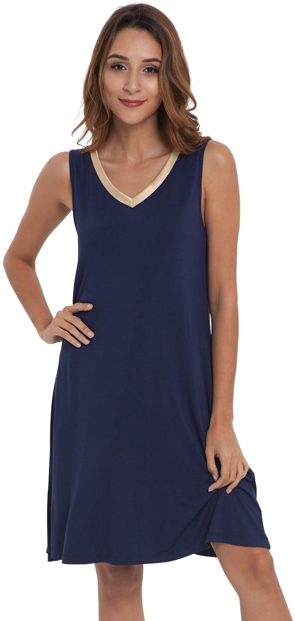 GYS Women's Bamboo Viscose Nightgown - Sleeveless V-Neck, Lightweight Sleepshirt, Sky Blue, Plus Size