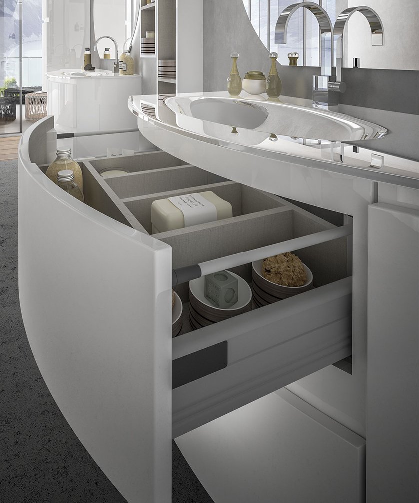 Mobile bagno sospeso Vague bianco, cm 104, con lavabo in vetro e colonna