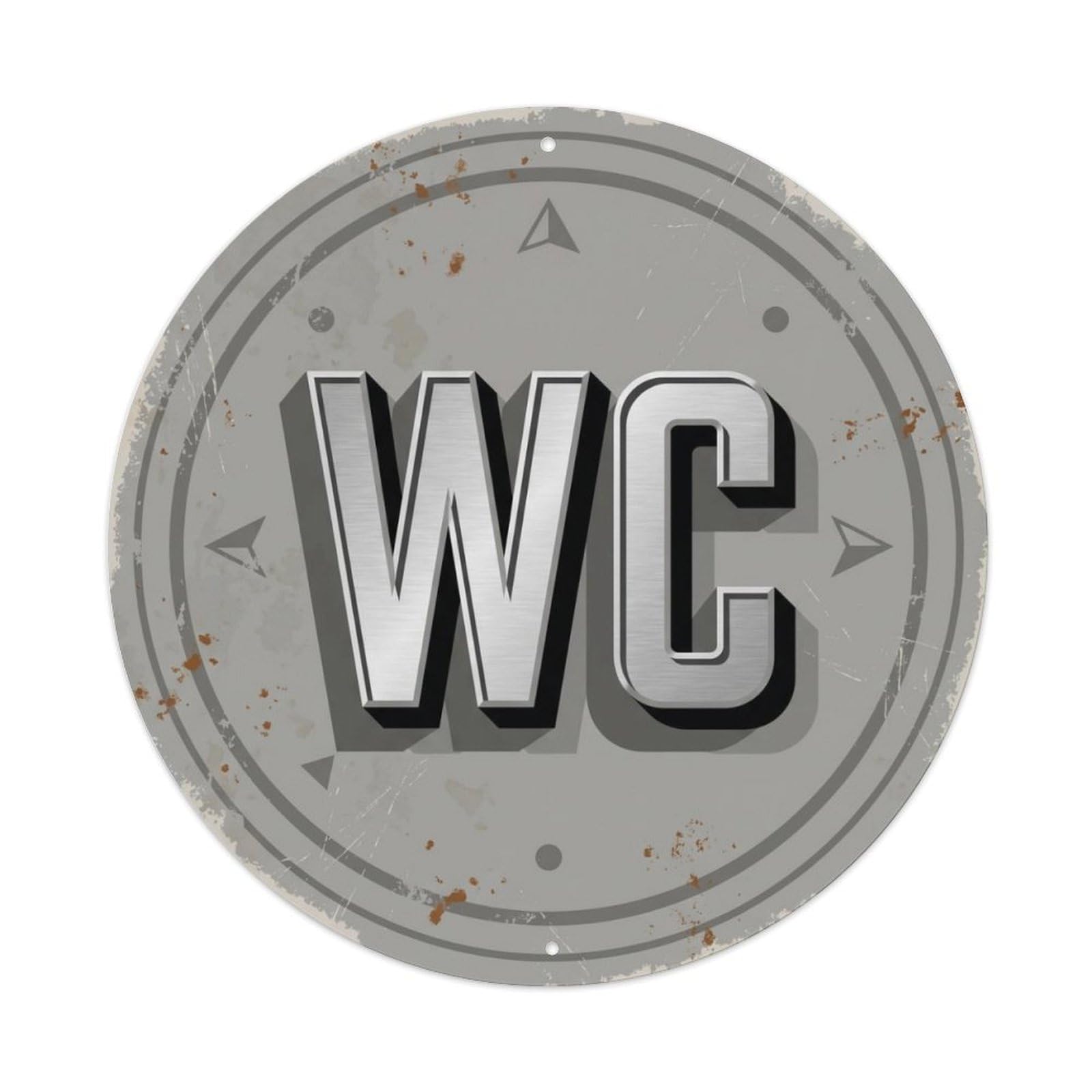 Fqcyn Style Toilet （Wc） Rusty Vintage Restroom Plate Metal Tin Sign Plaque Wall Decor For Cafe, Club Bar, Office, Home Garden Round Metal Poster 8X8inch