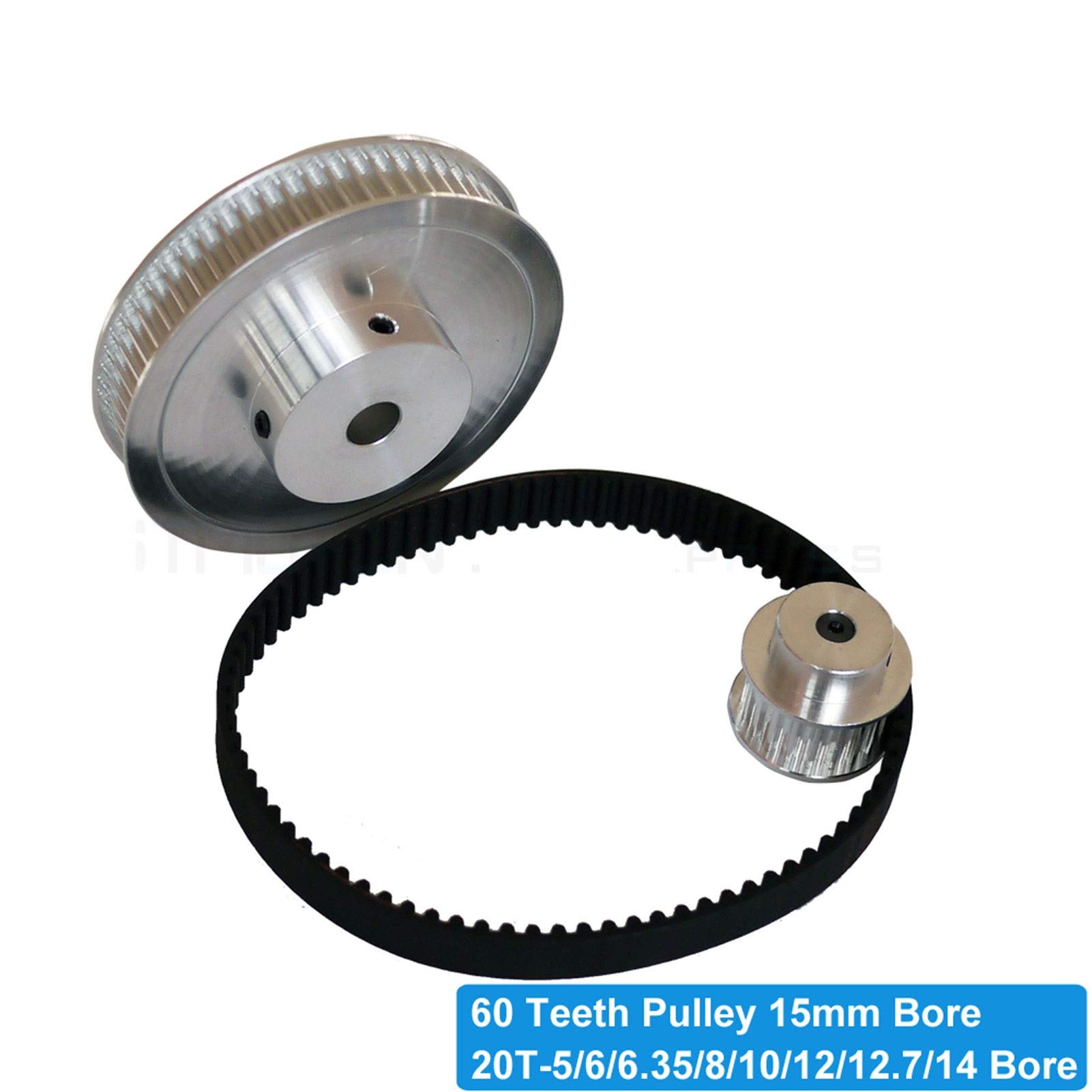Polea de distribución 60 Dientes 5M Polea de Tiempo 60T, Bore 10-25mm, Ajuste Ancho 15mm HTD 5M Cinturón de Tiempo, 60T 60TEHTH HTD 5M Polea síncrona (Bore Diameter : 60T 15mm x 20T 12mm)