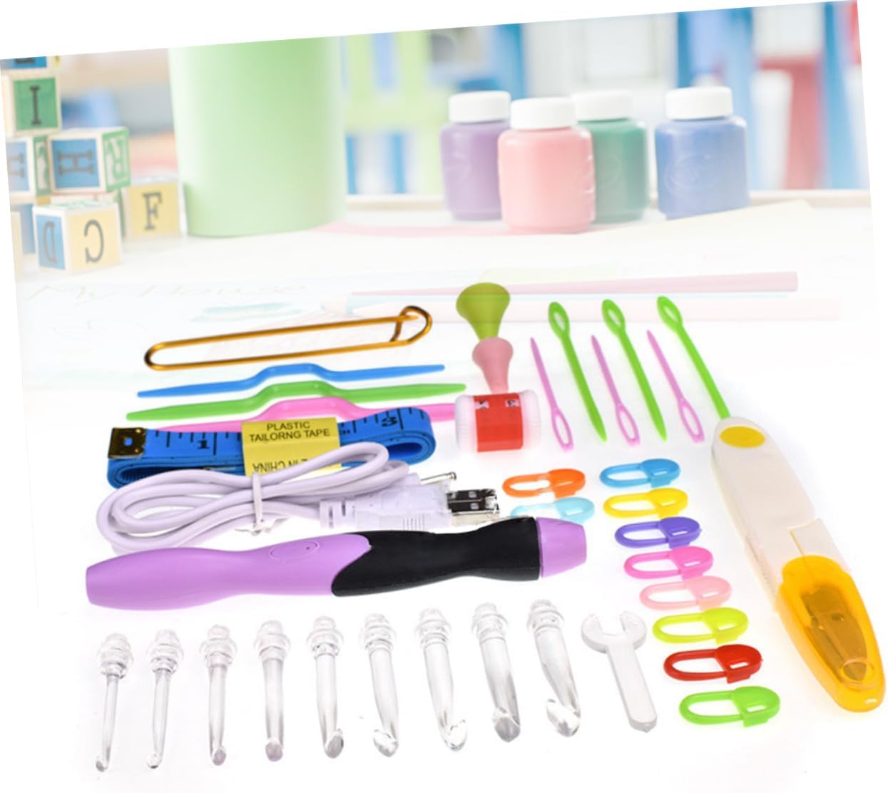 PLAFOPE 38pcs LED Lighted Crochet Hooks Set with Ergonomic Handles Bright Knitting Needles for DIY Weaving Yarn Sewing Accessories Kit with Scissors Row Counter Compact Storage Case for