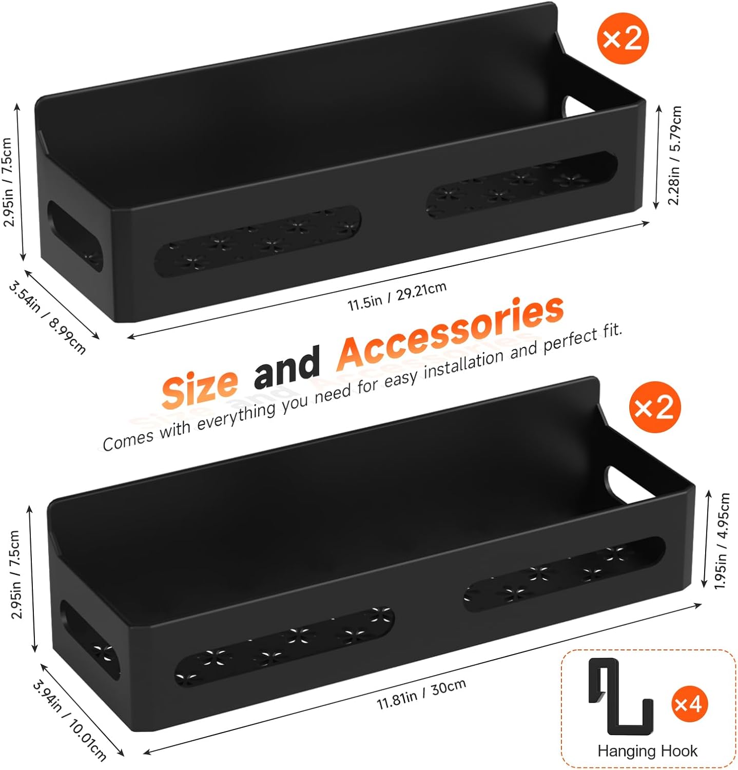 4 Pack Strong Magnetic Spice Rack for Refrigerator, Multipurpose Magnetic Shelf for Fridge with 4 Hooks for kitchen and Bathroom Organization, Black - Image 7