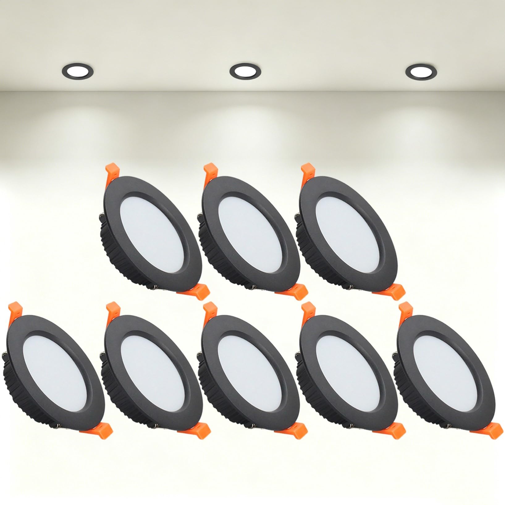 VOGHMOLD 9W Ultra Slim LED Downlight Recessed Ceiling Light 3.5 inch, 4000K Spot Lights Black Aluminum Trim, Cut Φ90-100mm, AC110-240V Panel Lighting for Office Hallway Closet, 8 Pack