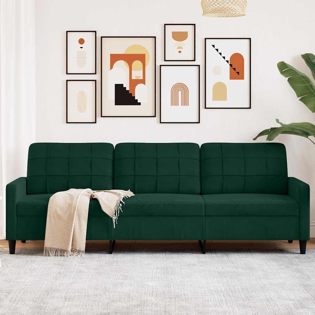 Divano a 3 Posti in Velluto Verde Scuro 226 cm per Soggiorno | Divano relax per salotto e studio con stabile telaio in metallo, imbottitura spessa e confortevole seduta da 210 cm.
