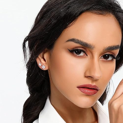 Miniatura 3 de MDFUN - Juego de 6 pares de aretes tipo dormilona de 3mm5mm7mm con circonia cúbica redonda y cuadrada, hipoalergénicos, de acero inoxidable