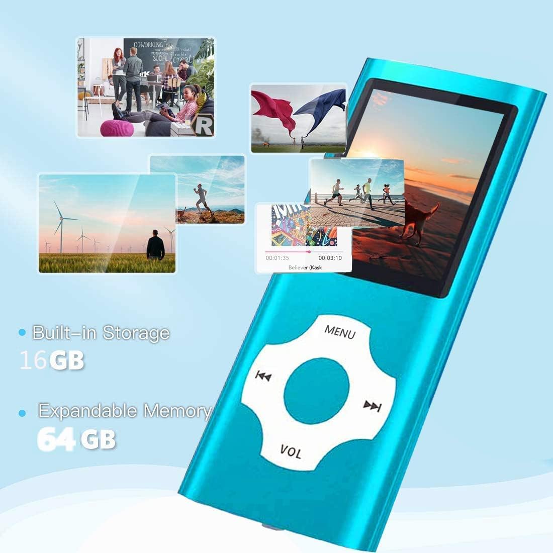 Buy MP3 Player / MP4 Player, Hotechs MP3 Music Player with 32GB Memory SD Card Slim Classic