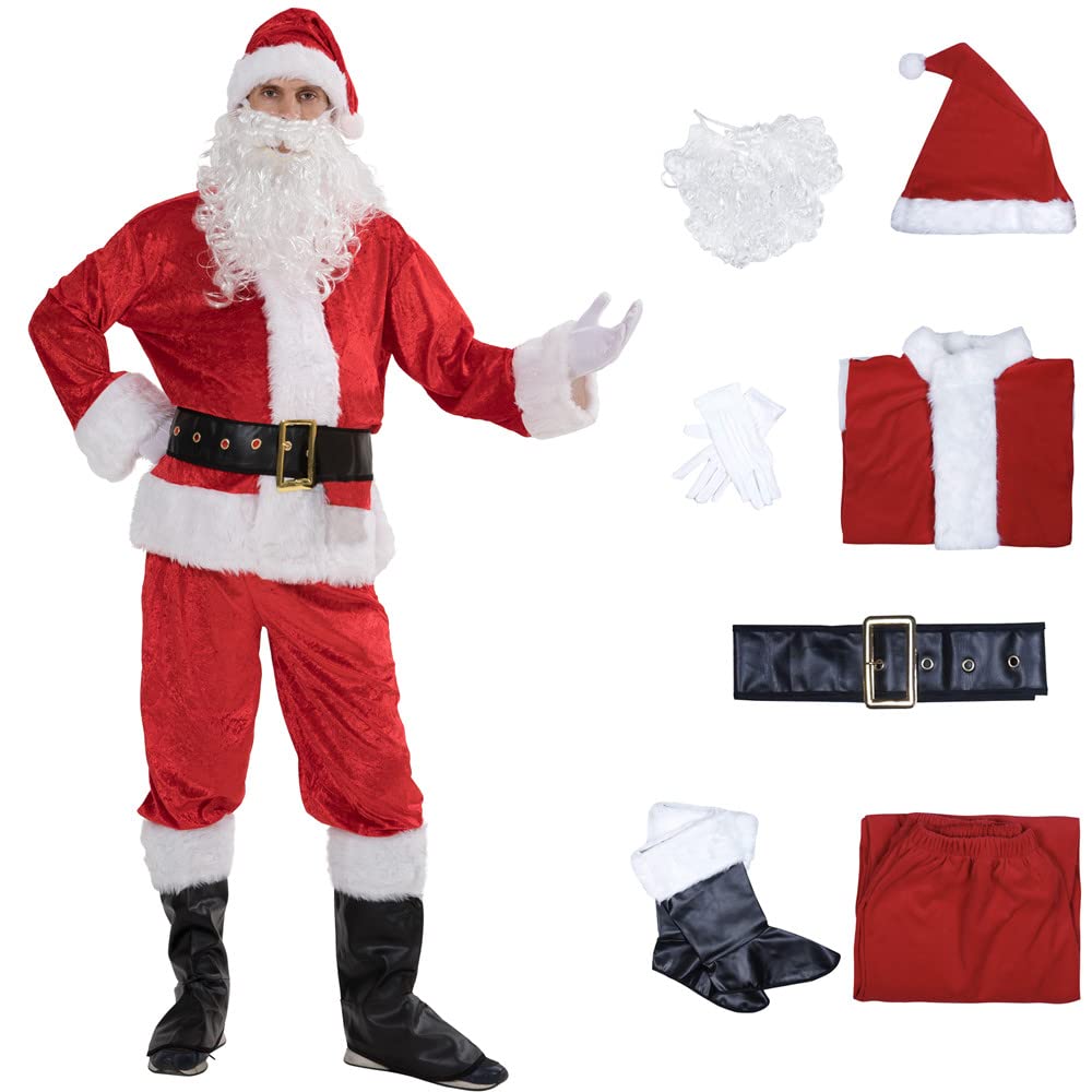 EraSpooky Costumes de noël pour hommes 7 pièces costume classique en flanelle tenue fantaisie