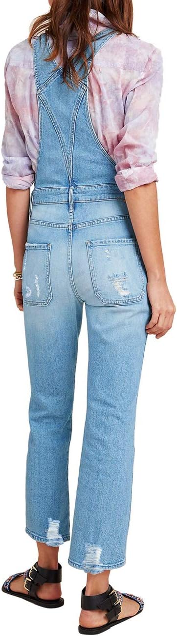 Vetinee Women's Frayed Hem Adjustable Straps Ripped Bib Denim Overalls Jeans Pants