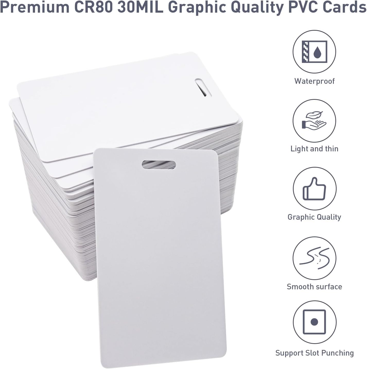 500 Pack-Premium Blank PVC Cards with Slot Punch on Short Side, Lumanious CR80 30Mil (CR8030) Vertical Slot Punch Blank Credit Cards for Business Office Photo ID Badge Printers
