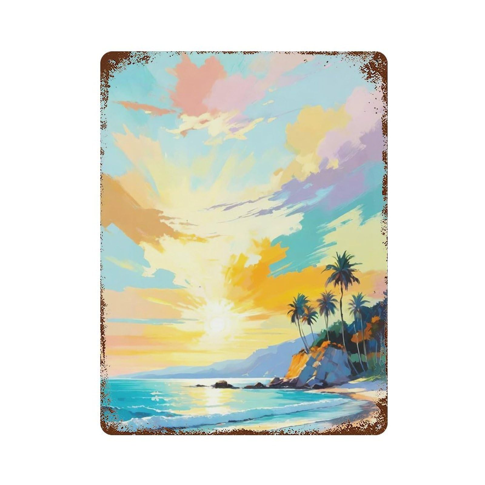 Tropical Sunset Beach Retro Metal Sign 15.7"x11.8", Farmhouse Wall Decor for Garage, Pub Or Kitchen