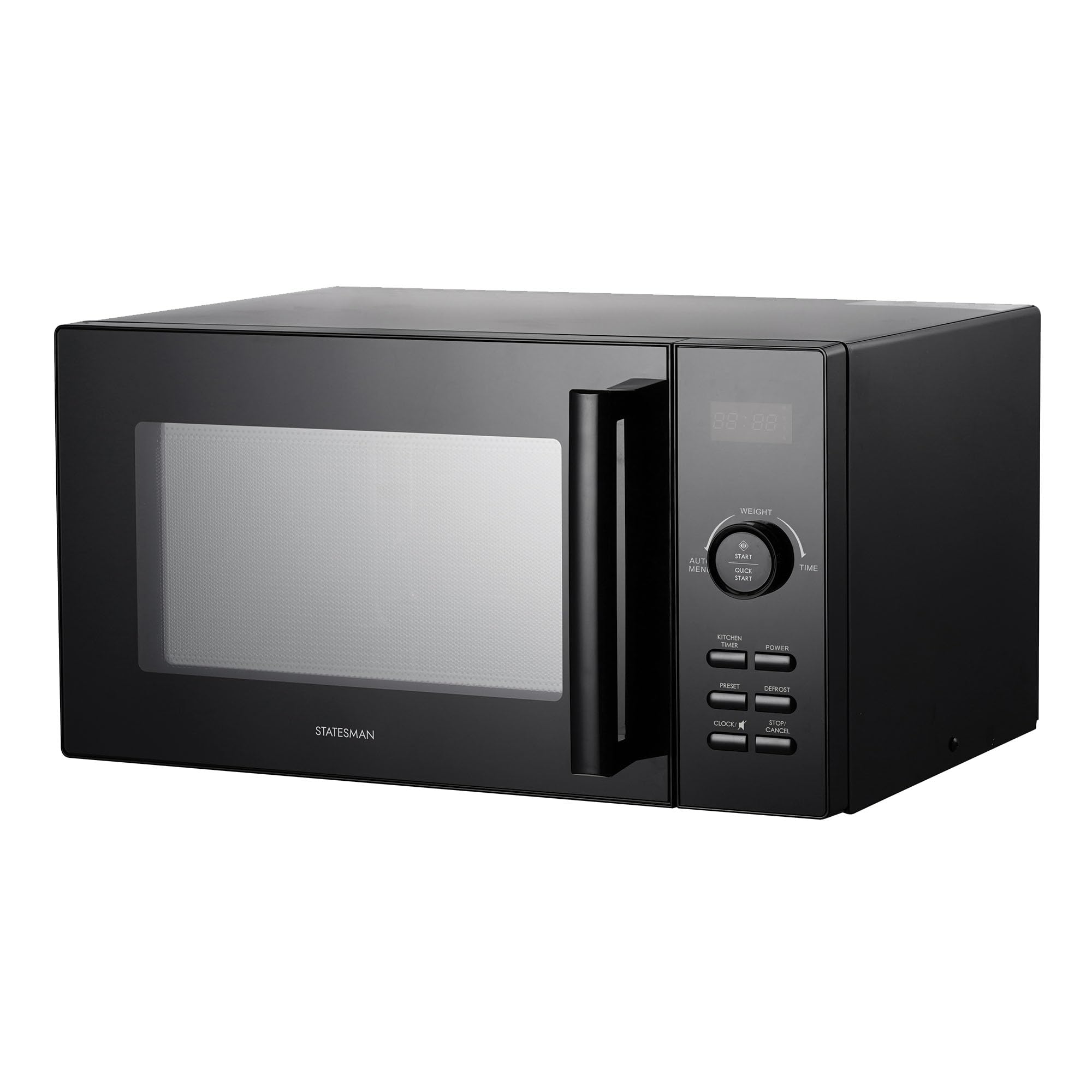 Statesman 23L 900W Digital Solo Microwave with Stainless Steel Interior, 11 Power Levels, 6 Auto-cooking Programmes, 95 Minute Timer (Black)