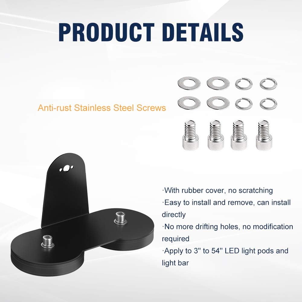 Magnetic Light Bar Mount No Drilling Waterproof Powerful Sucker Holder Roof Hood Holder for LED Pods Straight Curved Quad Row Light Bar 2PCS