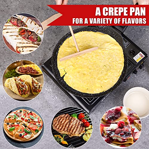 Clatine Nonstick Crepe Pan, 11 Inch Dosa Griddle Tawa Pan For Pancake & Tortillas, Granite Cookware With Detachable Handle & Spreader Spatula, Breakfast Flat Frying Pan Skillet For Induction Stove Top #TOP1