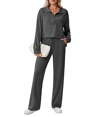 PINSPARK 2 Piece Sets for Women 1/2 Zip Sweatsuit Loose Fit Sweatshirt Straight Leg Pants 2025 Matching Outfit Fall Tracksuit