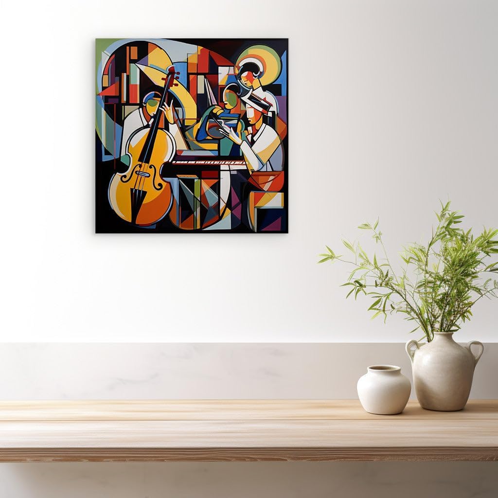 Canvas for Living room. Harmony in Hues: A Vivid Symphony of Abstract Musicians, 27 x 18 inch Canvas Wall Art - Contemporary Masterpieces - Modern Home Decor - 69x46 cm (27x18 inch)