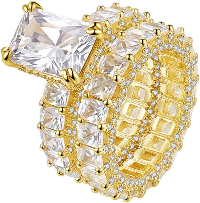 5 Carat Moissanite Wedding Ring Set Radiant Cut D Color VVS1 Clarity Bridal Rings Set for Women 925 Sterling Silver Gold Engagement Rings Sets Size 5-9