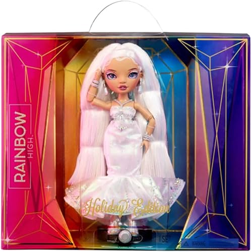 Muñeca Roxie Rainbow High de edición navideña 2022 con pelo multicolor y vestido iridiscente, gran regalo