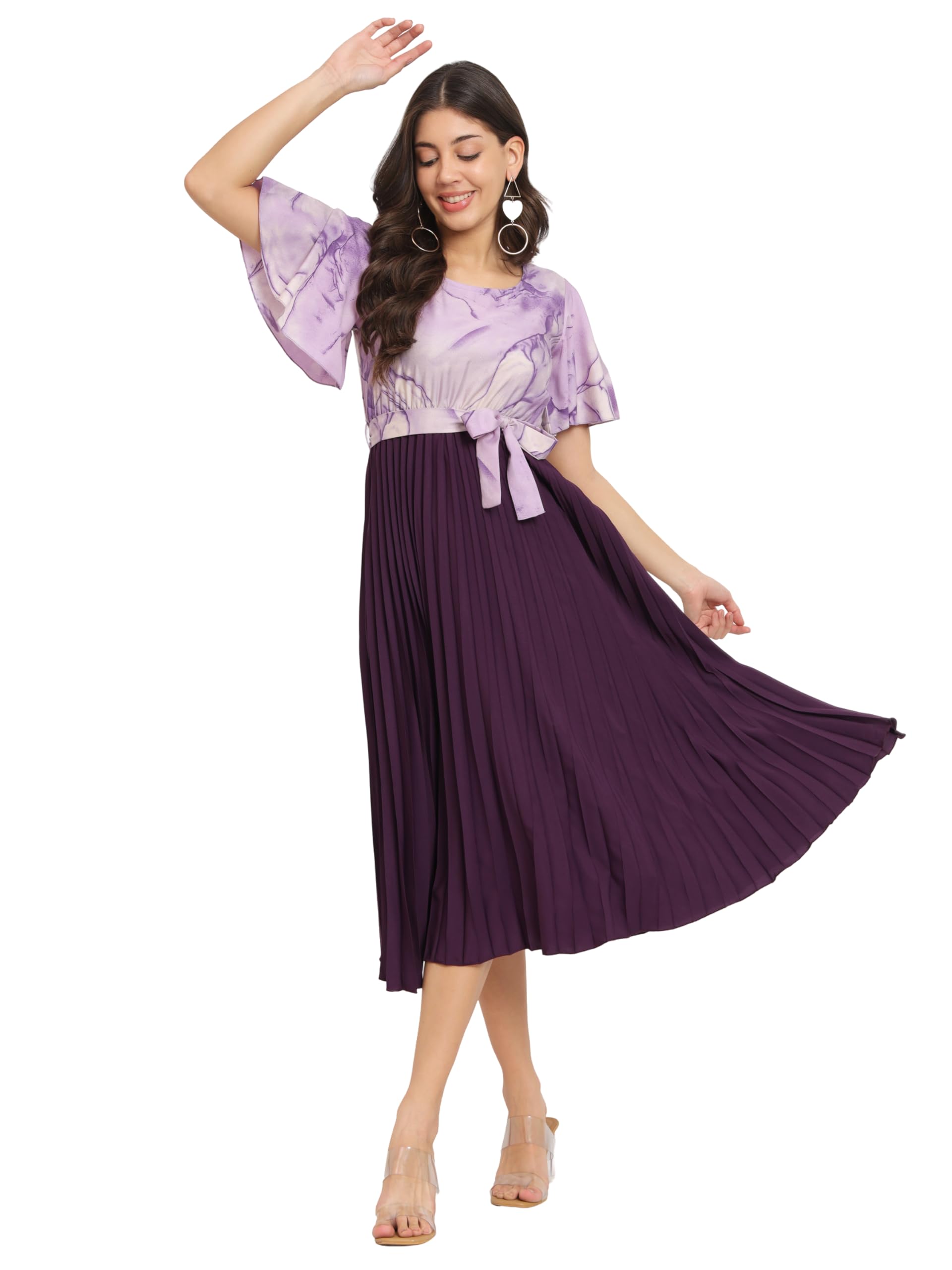 Kzully Women's Crepe A-Line Midi Dress (601-Mrb-Purple-Xxl_Purple_2Xl)
